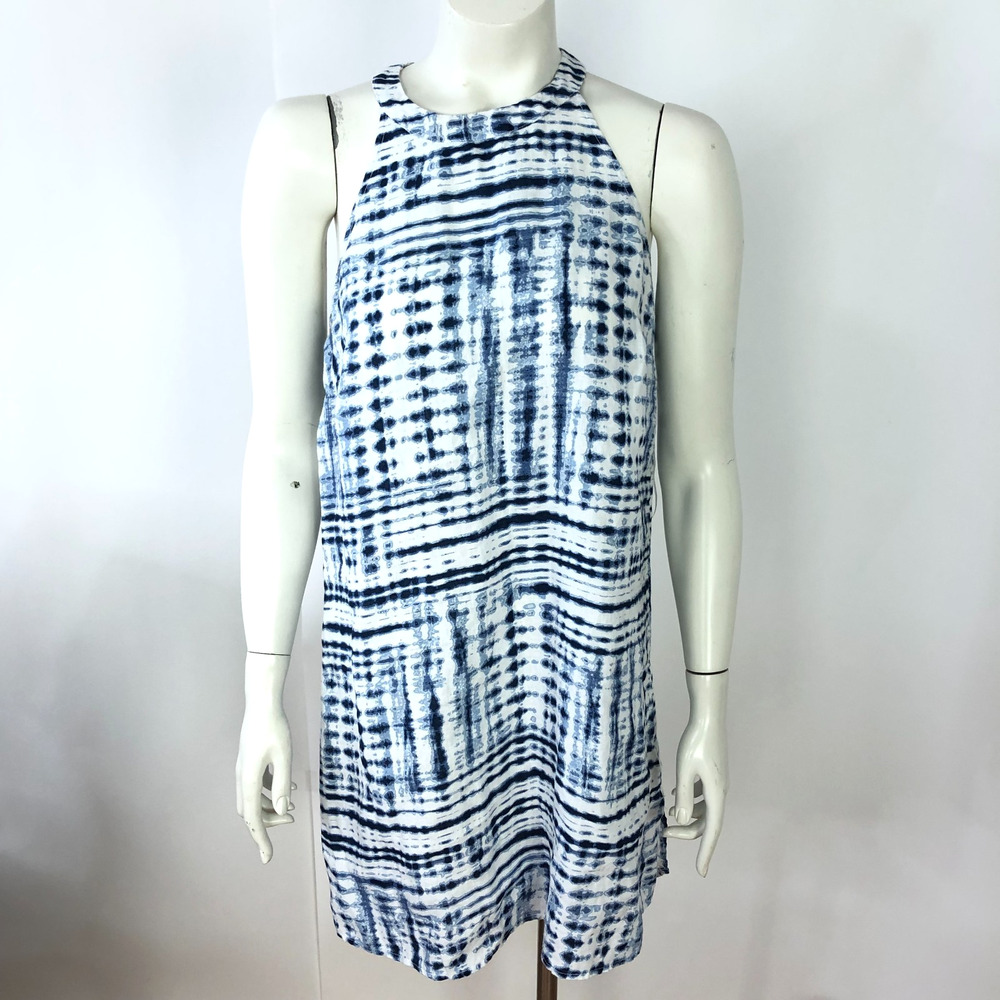 Cynthia Rowley Small 100% Linen Eyelet Tie Dye Above Knee Dress Blue MINT